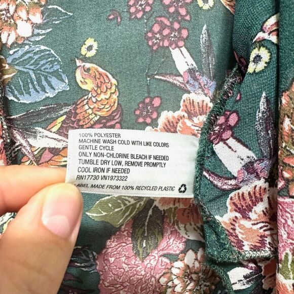 Xhilaration Kimono Green & Pink Floral Bird Sheer Long Split Sides Women sz XS/S - Picture 6 of 8